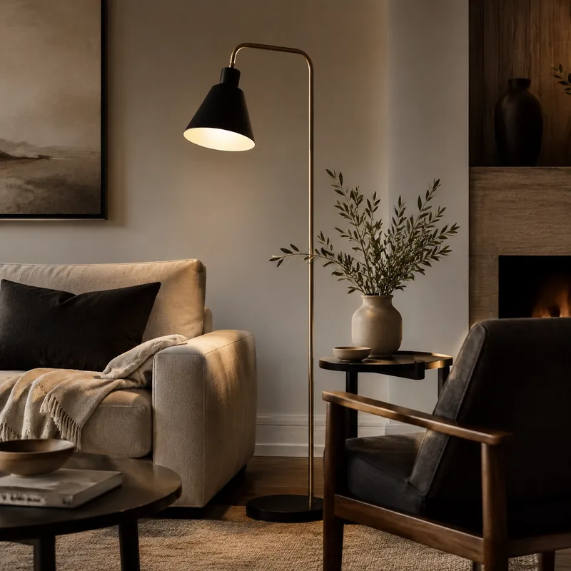 Floor lamp in a warm living room