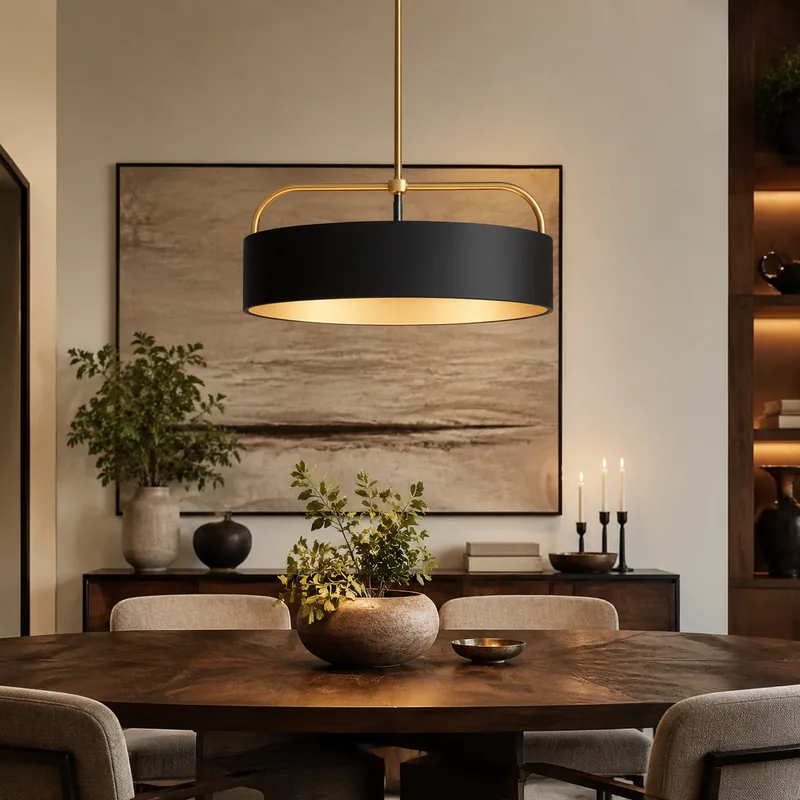 Pendant light styled above a dining table