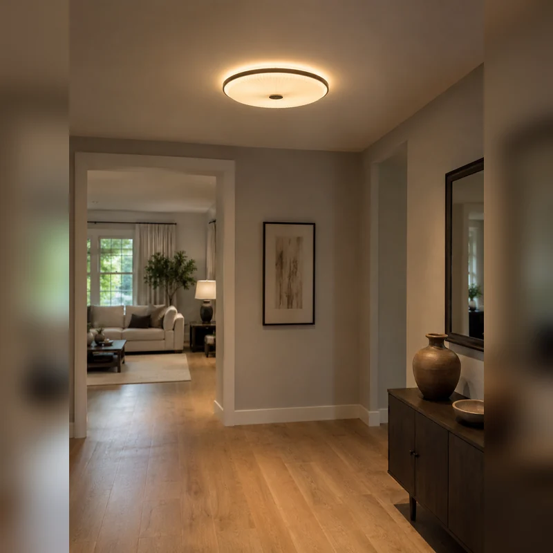 Complete ceiling lamp in a warm hallway