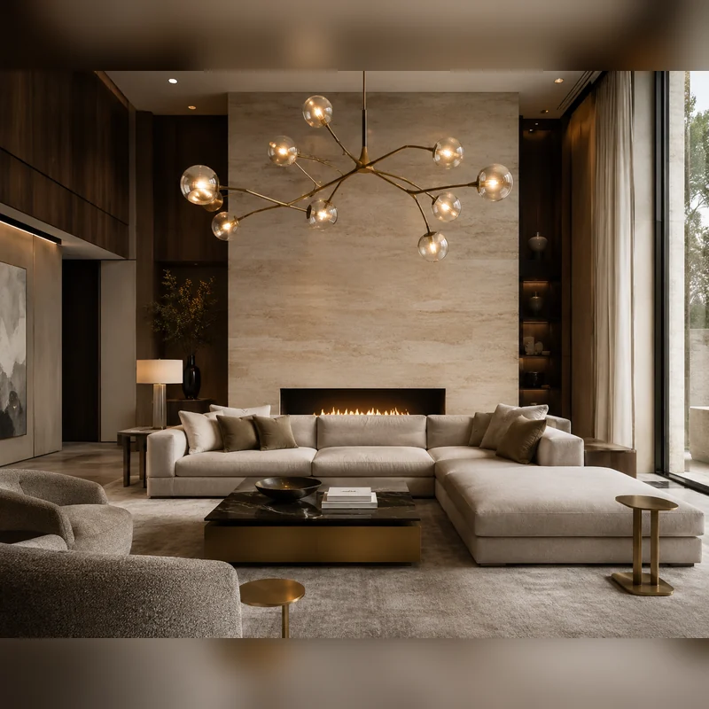 Sculptural chandelier in a refined living room