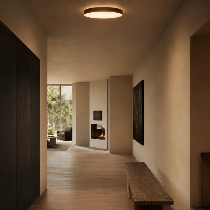 Ceiling lamp in a warm hallway