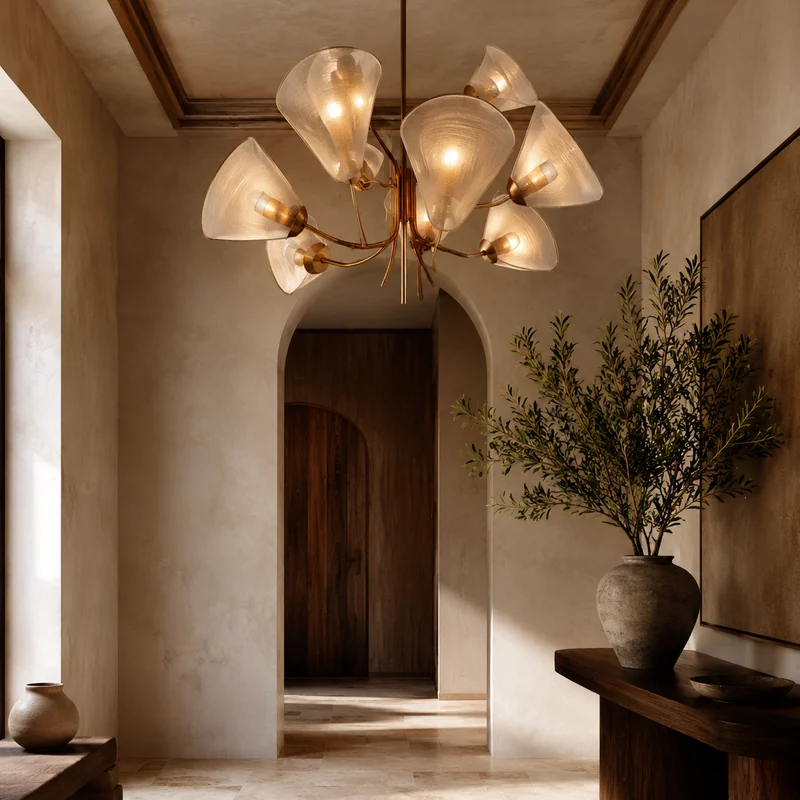 Chandelier lighting in a refined entryway