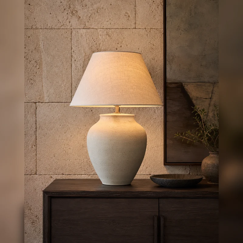 Complete ceramic table lamp on a sideboard