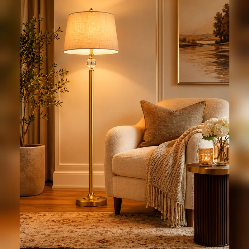 Complete floor lamp beside a reading chair