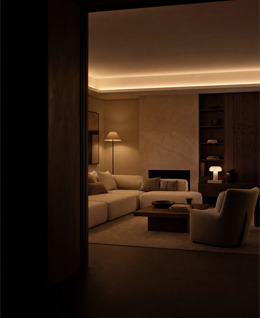 Living room shaped by ambient light