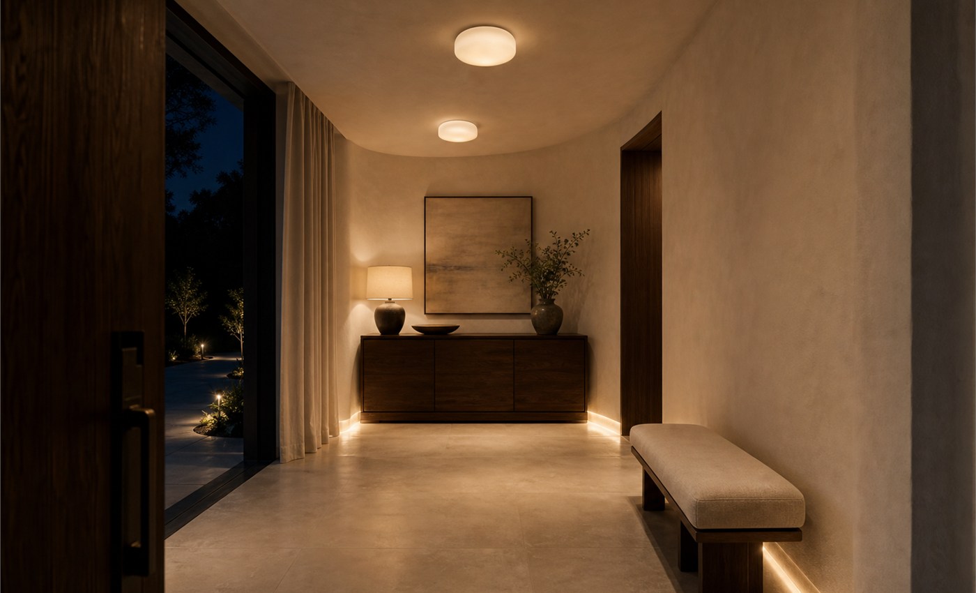Entry hall with a soft welcoming glow
