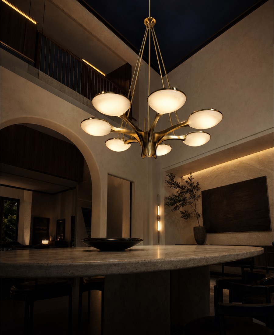 Sculptural chandelier used as statement light