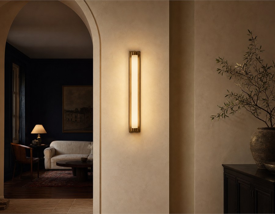 Wall light casting a balanced 3000K glow