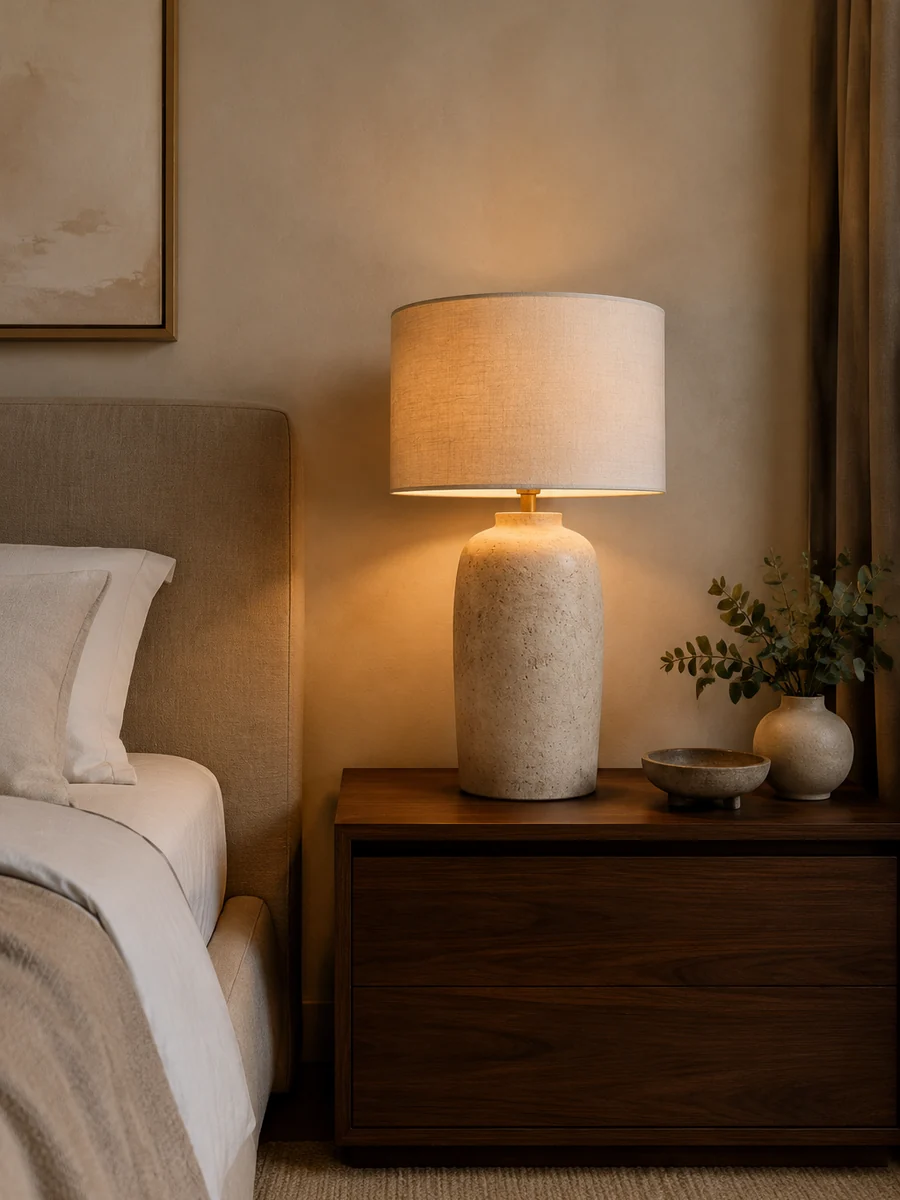Calm bedroom with premium table lamp