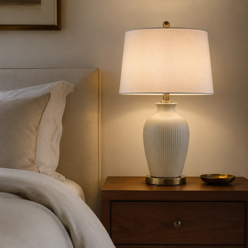 Table lamp styled on a bedside nightstand