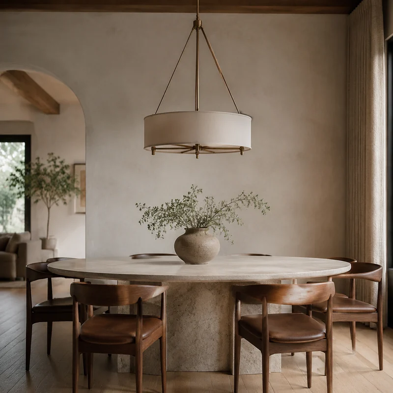 Pendant light styled above a dining table