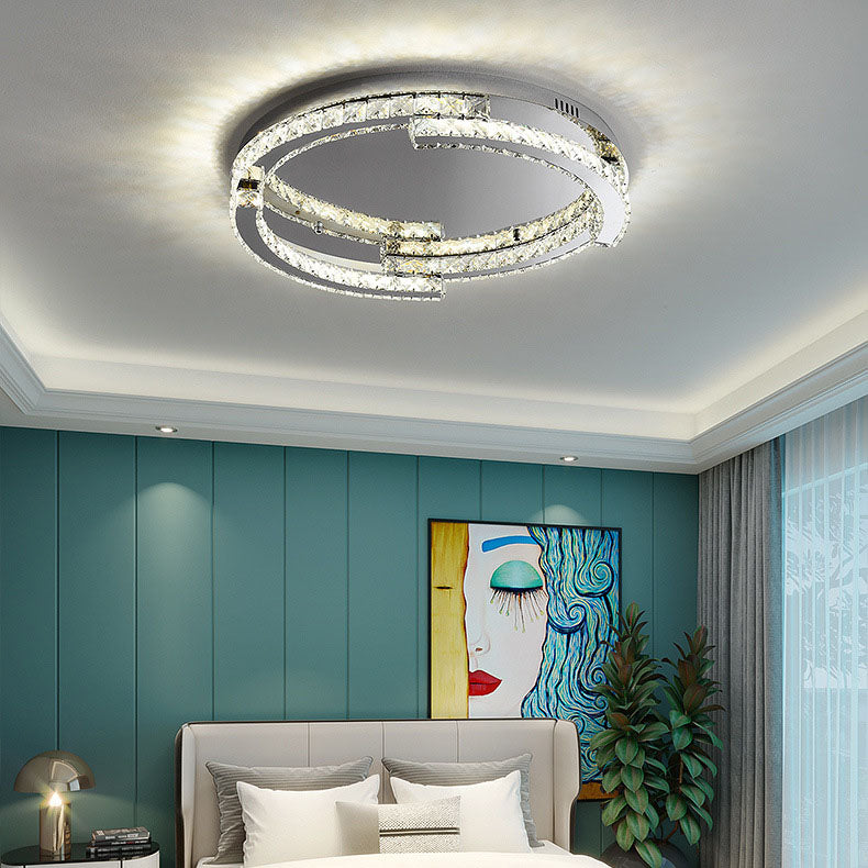 Modern Luxury Round Stainless Steel Crystal LED Flush Mount Ceiling ...