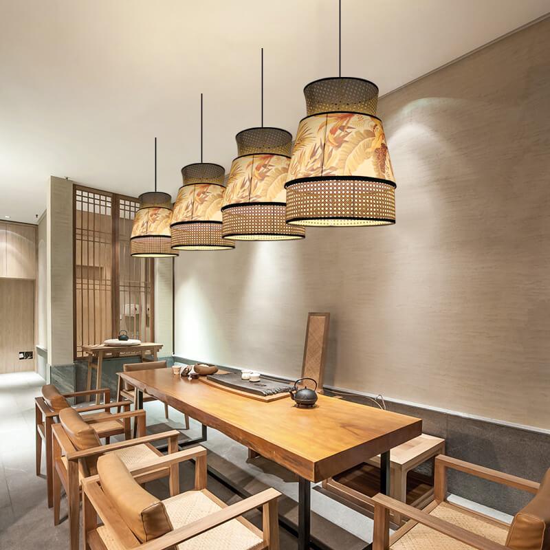 Rustic Short Light Columns Rustic Rattan Weaving Column 1-Light Pendant Light