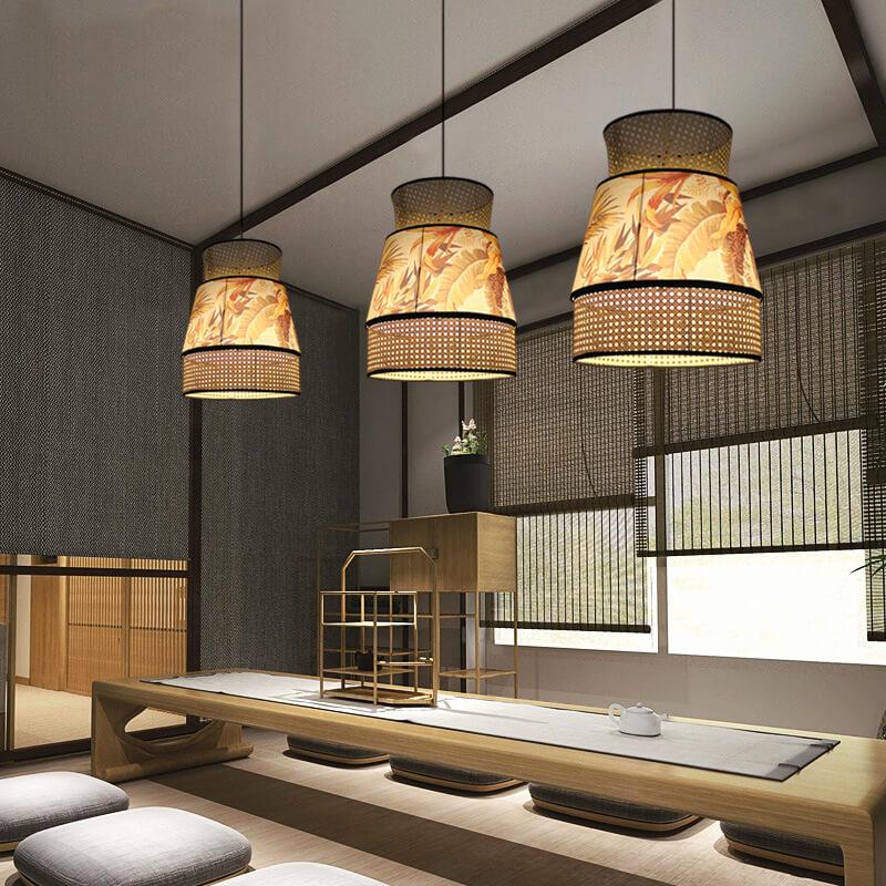 Rustic Short Light Columns Rustic Rattan Weaving Column 1-Light Pendant Light