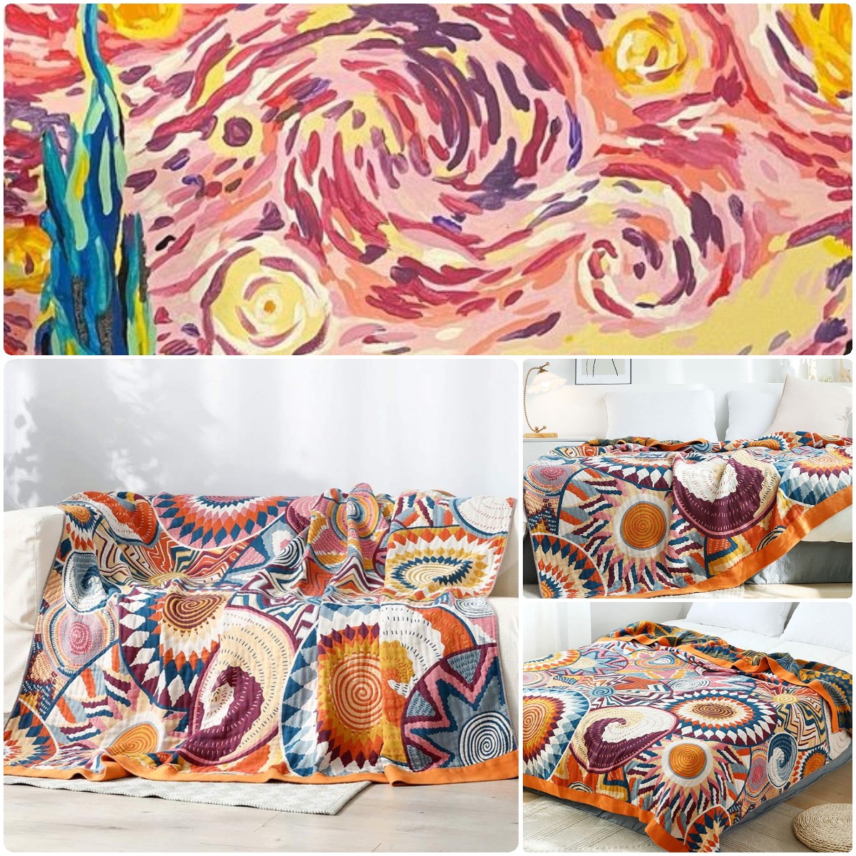 Nordic Throw Blanket Cotton Reversible Quilt