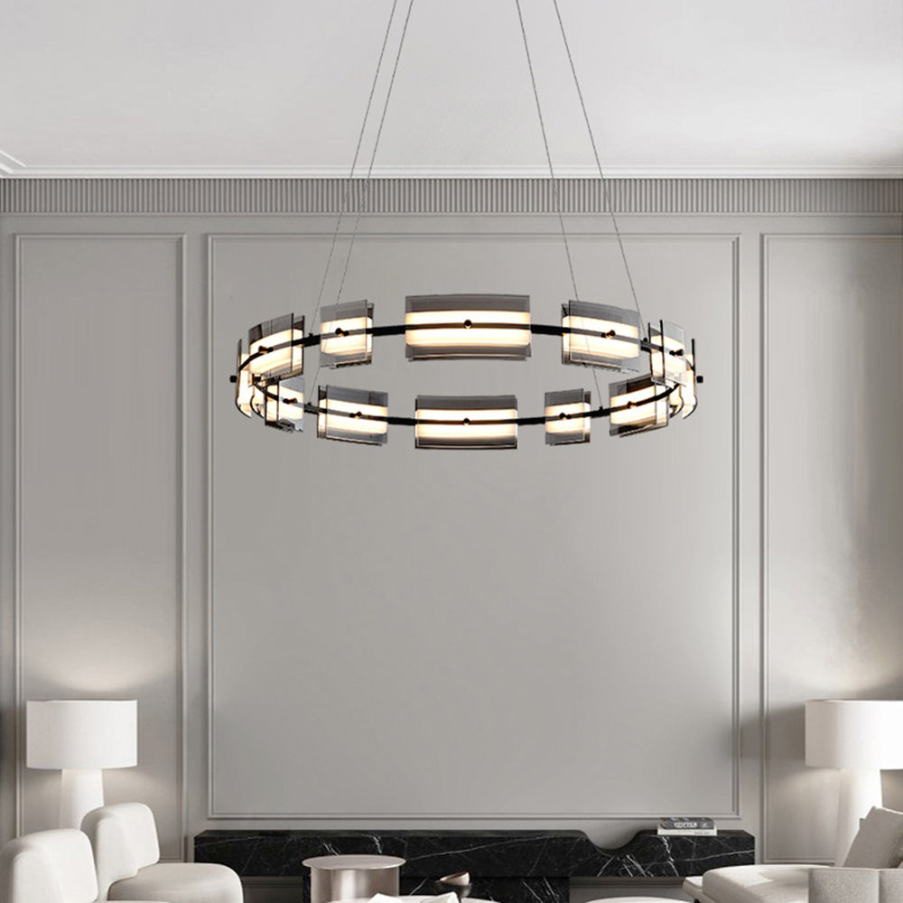 Evette Pendelleuchte 2 Farbe Fernsteuerung 1/2 Ring Kupfer& Glas, 9/12/15 -flammig - Lumpaz
