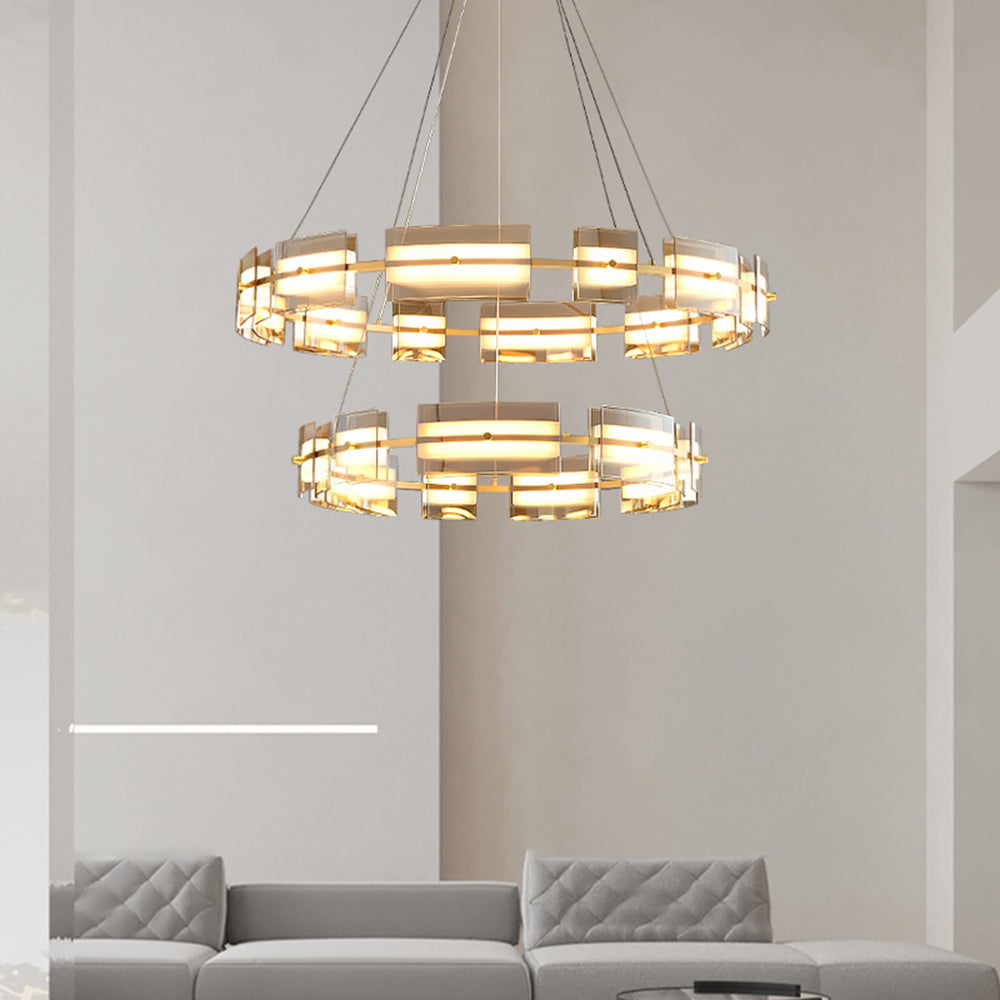 Evette Pendelleuchte 2 Farbe Fernsteuerung 1/2 Ring Kupfer& Glas, 9/12/15 -flammig - Lumpaz