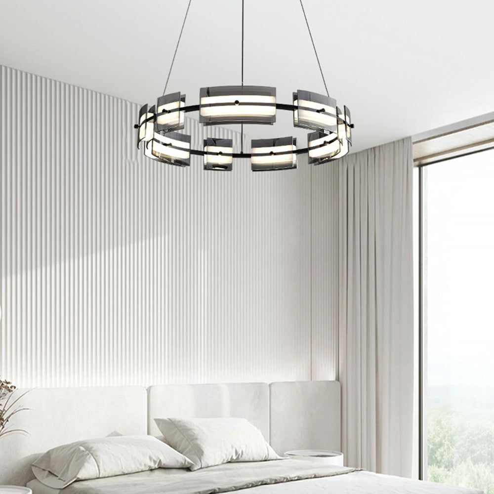 Evette Pendelleuchte 2 Farbe Fernsteuerung 1/2 Ring Kupfer& Glas, 9/12/15 -flammig - Lumpaz