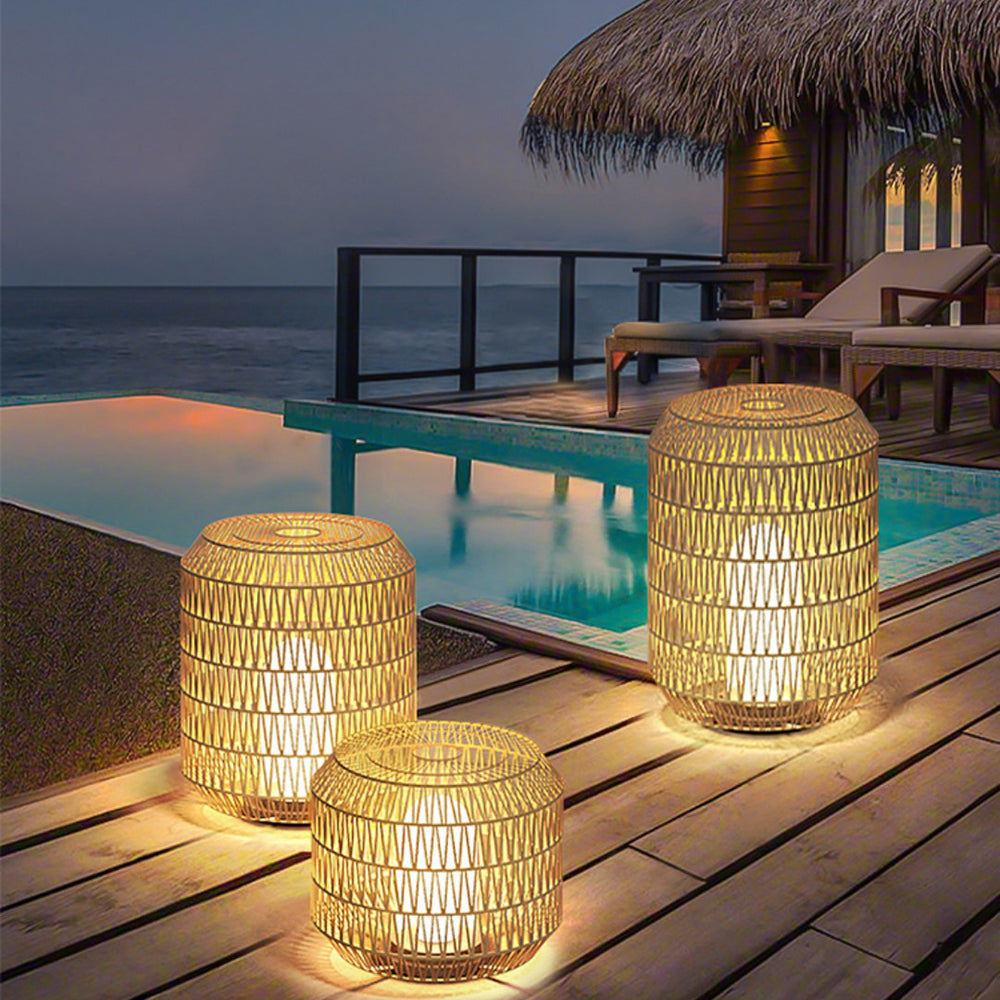 Ritta Außenstehleuchte Bauernhof, Metall & Rattan, ∅28/41/52CM - Lumpaz