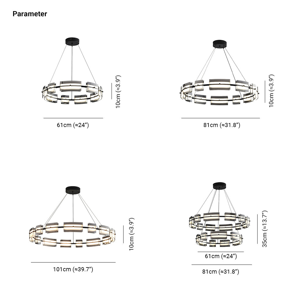 Evette Pendelleuchte 2 Farbe Fernsteuerung 1/2 Ring Kupfer& Glas, 9/12/15 -flammig - Lumpaz