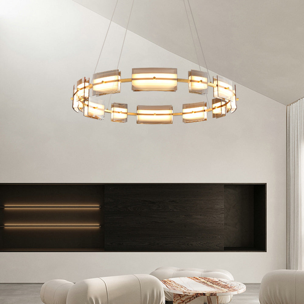 Evette Pendelleuchte 2 Farbe Fernsteuerung 1/2 Ring Kupfer& Glas, 9/12/15 -flammig - Lumpaz