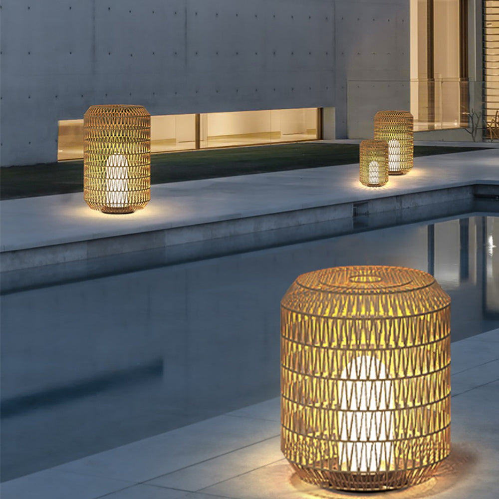 Ritta Außenstehleuchte Bauernhof, Metall & Rattan, ∅28/41/52CM - Lumpaz