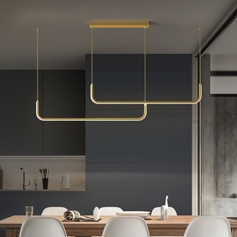 Edge Moderne Minimalistische LED Kronleuchter Pendelleuchte, Goldrahmen - Lumpaz