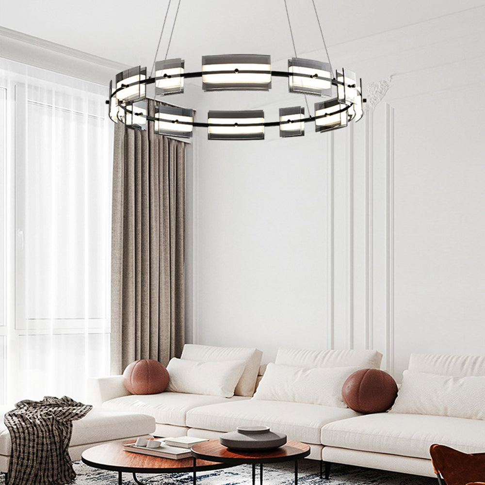 Evette Pendelleuchte 2 Farbe Fernsteuerung 1/2 Ring Kupfer& Glas, 9/12/15 -flammig - Lumpaz