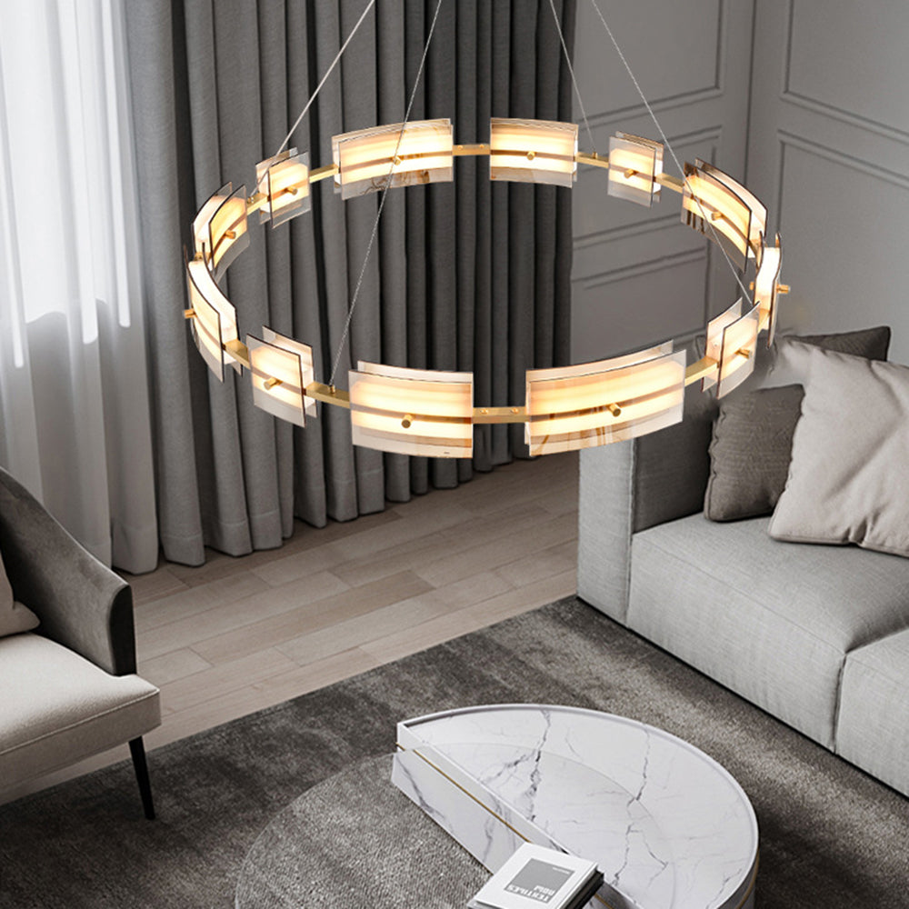 Evette Pendelleuchte 2 Farbe Fernsteuerung 1/2 Ring Kupfer& Glas, 9/12/15 -flammig - Lumpaz