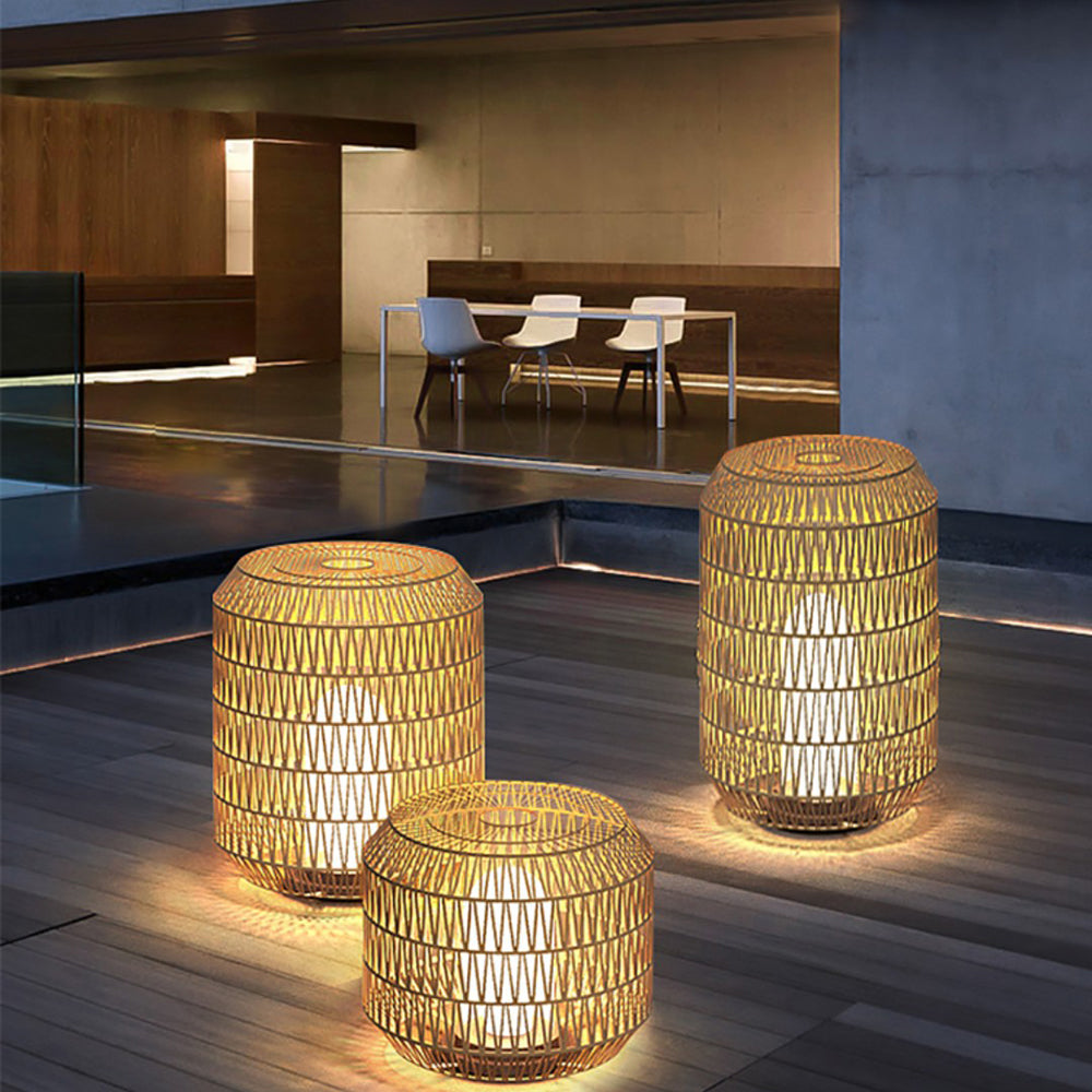 Ritta Außenstehleuchte Bauernhof, Metall & Rattan, ∅28/41/52CM - Lumpaz