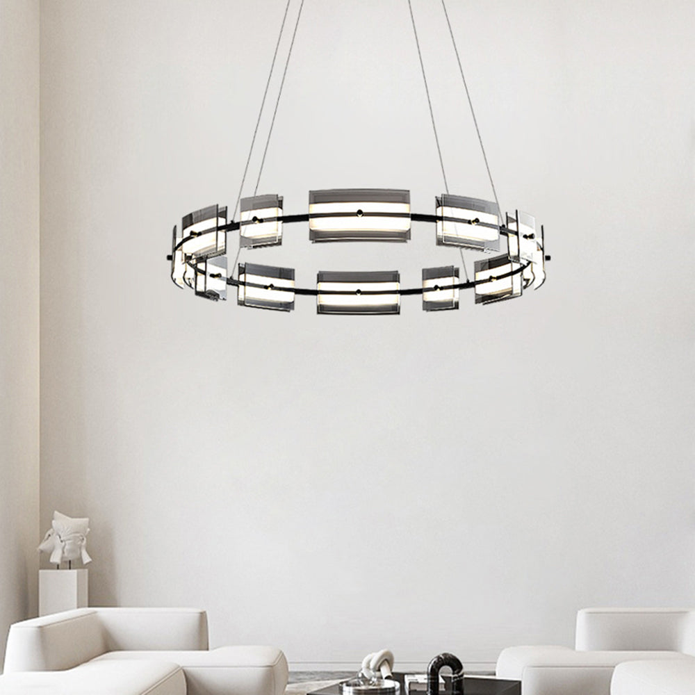 Evette Pendelleuchte 2 Farbe Fernsteuerung 1/2 Ring Kupfer& Glas, 9/12/15 -flammig - Lumpaz