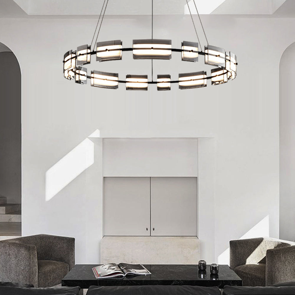 Evette Pendelleuchte 2 Farbe Fernsteuerung 1/2 Ring Kupfer& Glas, 9/12/15 -flammig - Lumpaz