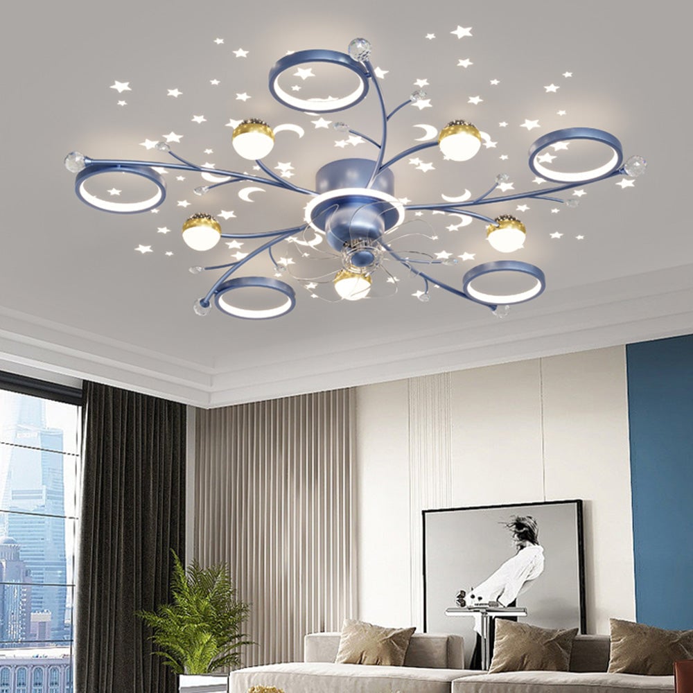Madina Deckenventilator mit Beleuchtung Blau & Schwarz, 6/8/10-flammig, ∅80/120CM - Lumpaz