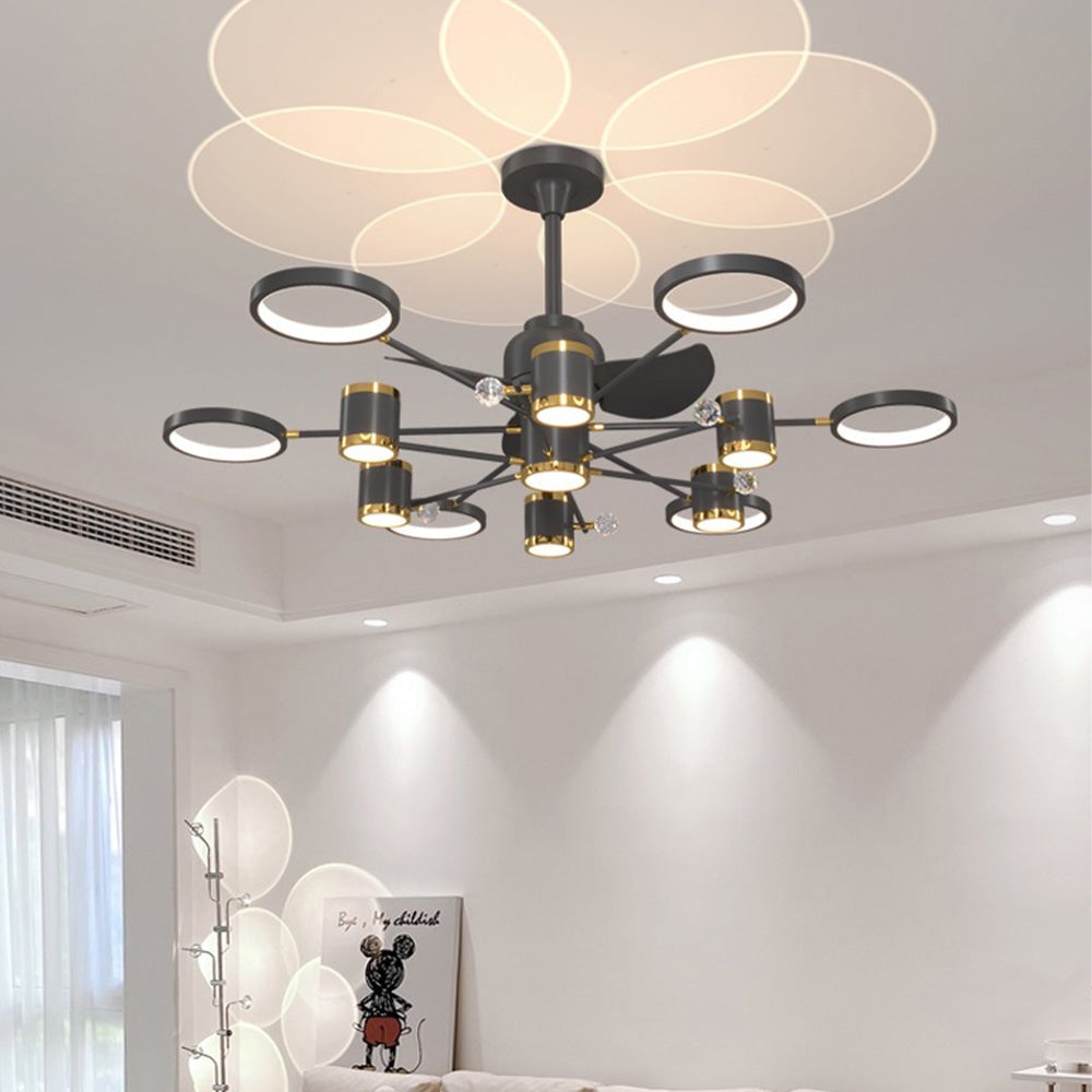 Madina Deckenventilator mit Beleuchtung Weiß & Schwarz, 12-flammig, ∅120CM - Lumpaz