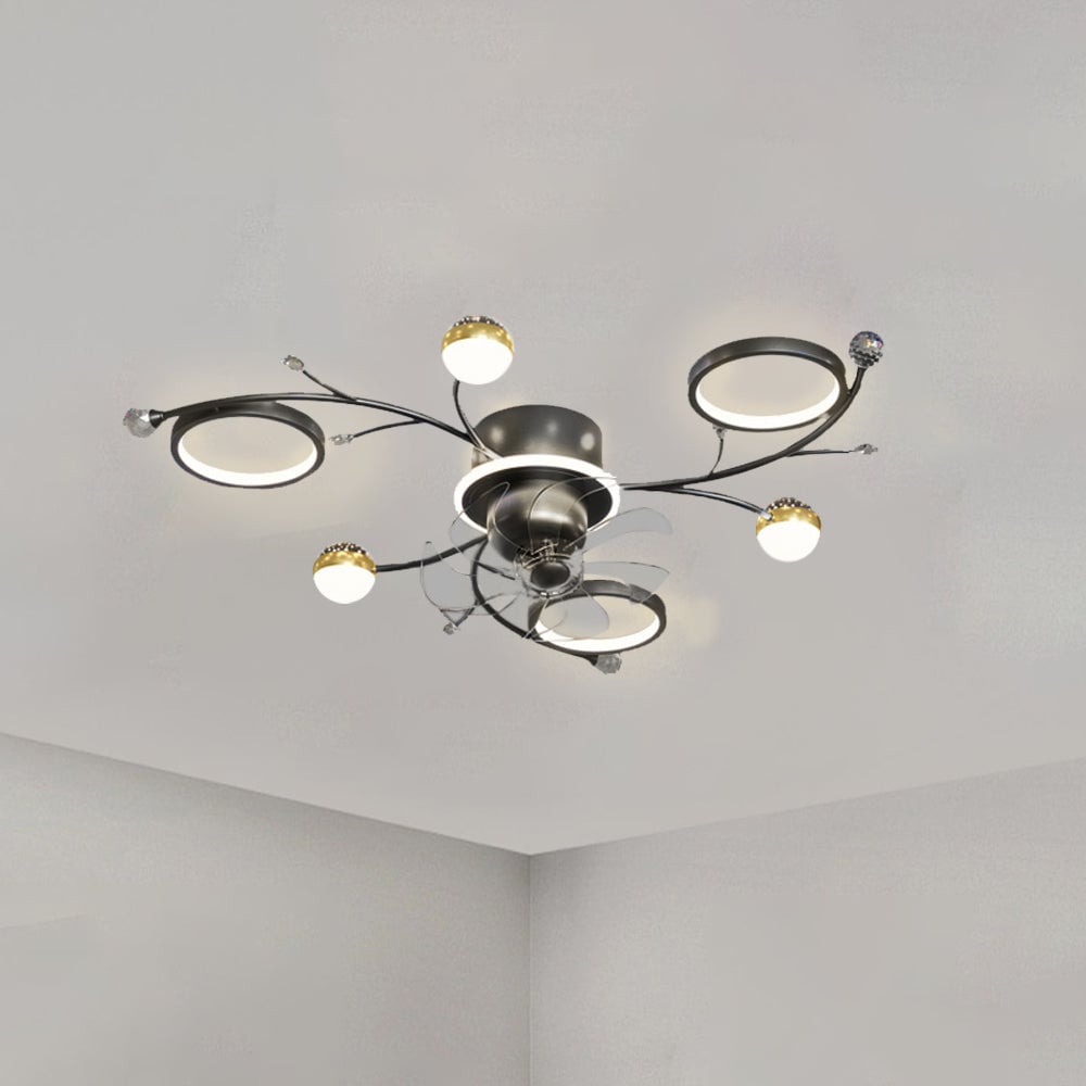 Madina Deckenventilator mit Beleuchtung Blau & Schwarz, 6/8/10-flammig, ∅80/120CM - Lumpaz