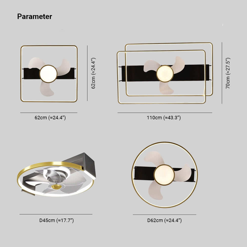 Kelley Deckenventilator mit Beleuchtung Gold, 3 Stile, ∅45/62/110CM - Lumpaz