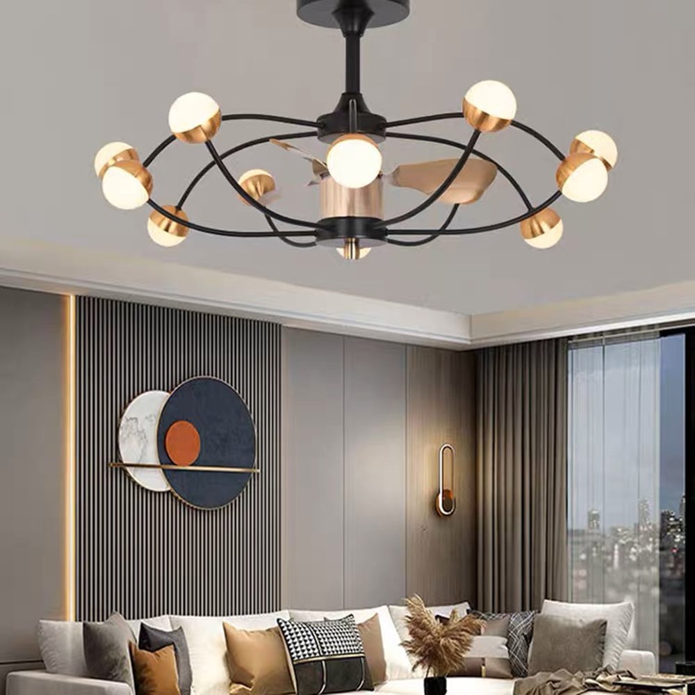 Valentina Deckenventilator mit Beleuchtung, 12-flamming, Metall & Acryl, ∅90CM - Lumpaz