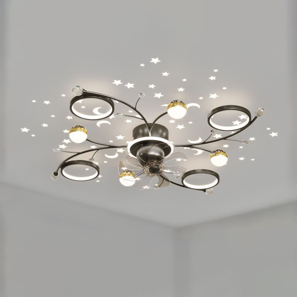 Madina Deckenventilator mit Beleuchtung Blau & Schwarz, 6/8/10-flammig, ∅80/120CM - Lumpaz