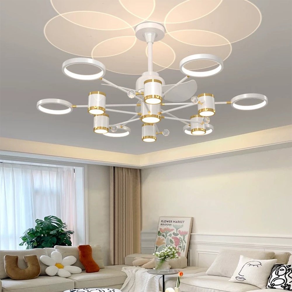 Madina Deckenventilator mit Beleuchtung Weiß & Schwarz, 12-flammig, ∅120CM - Lumpaz