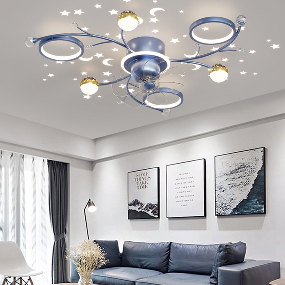 Madina Deckenventilator mit Beleuchtung Blau & Schwarz, 6/8/10-flammig, ∅80/120CM - Lumpaz