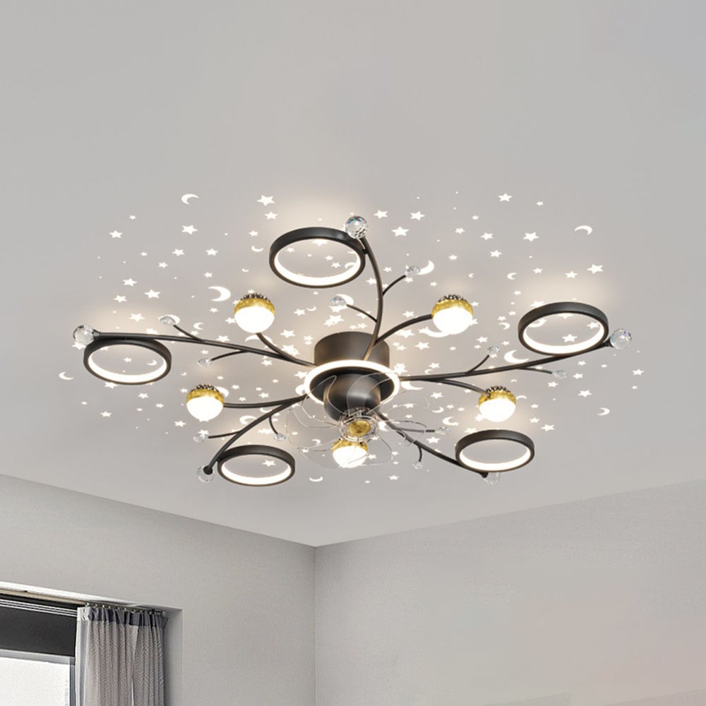 Madina Deckenventilator mit Beleuchtung Blau & Schwarz, 6/8/10-flammig, ∅80/120CM - Lumpaz