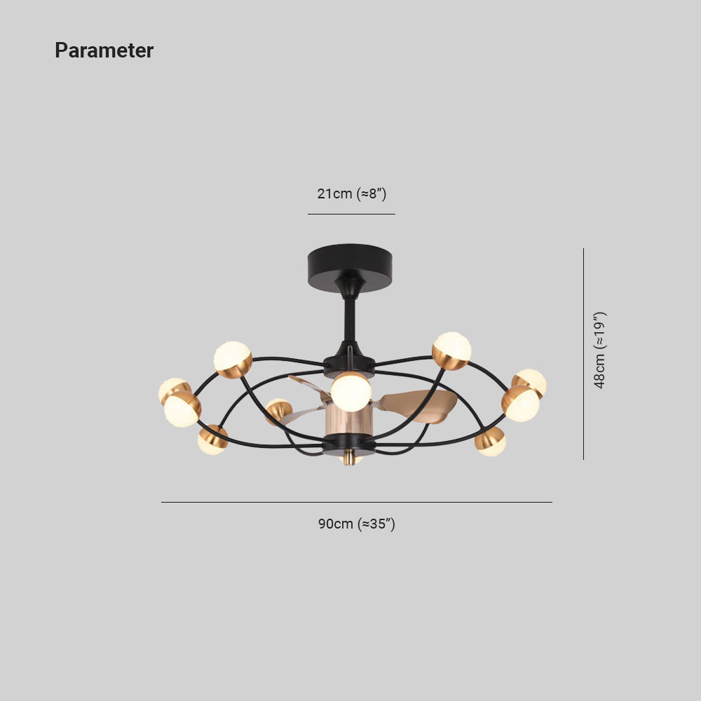 Valentina Deckenventilator mit Beleuchtung, 12-flamming, Metall & Acryl, ∅90CM - Lumpaz