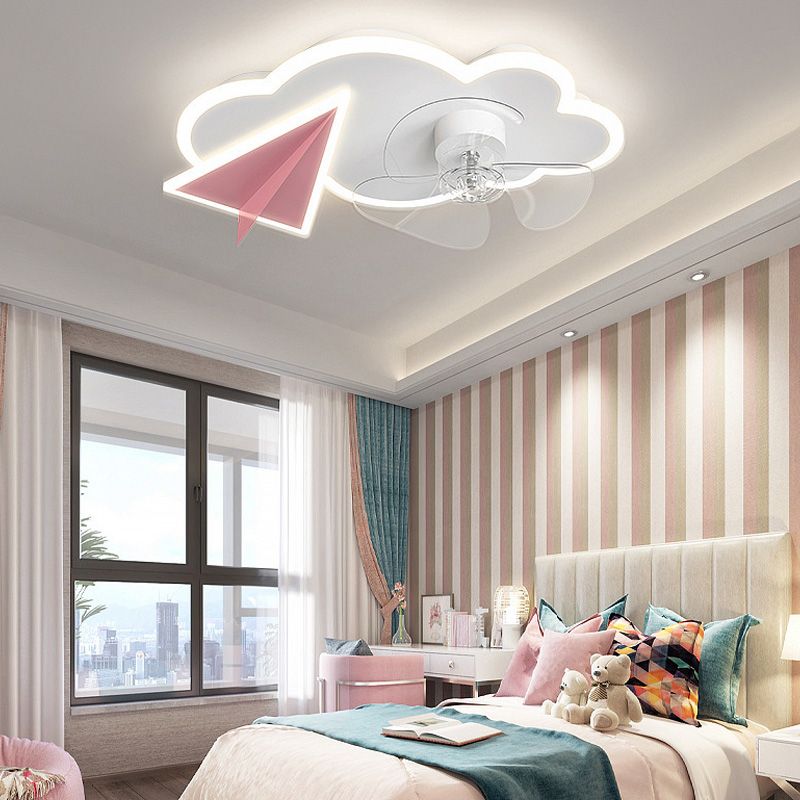 Minori Deckenventilator mit Beleuchtung Wolke & Flugzeug, 2 Farben, ∅53/58CM - Lumpaz