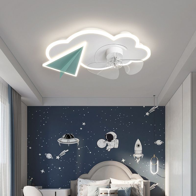 Minori Deckenventilator mit Beleuchtung Wolke & Flugzeug, 2 Farben, ∅53/58CM - Lumpaz