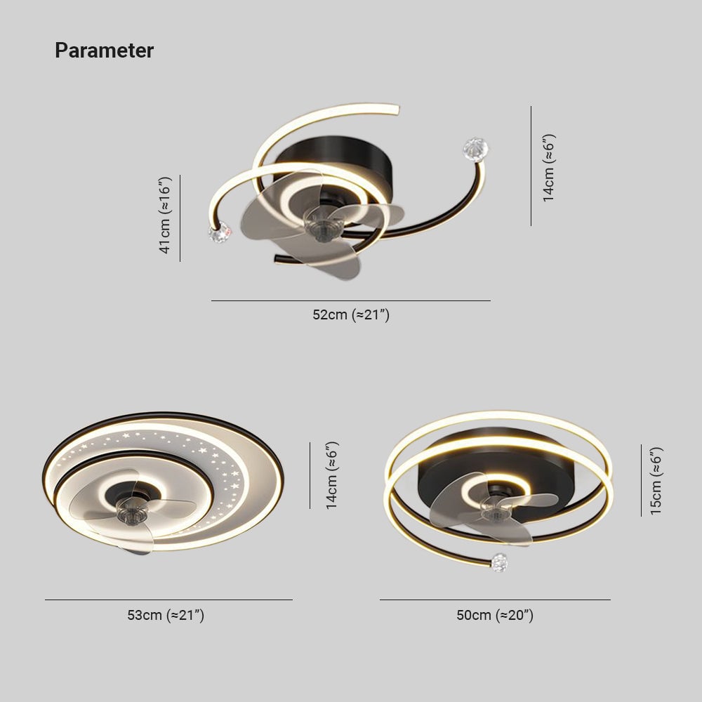 Quinn Deckenventilator mit Beleuchtung 3-Ring, 3 Stile, ∅50/52/53CM - Lumpaz