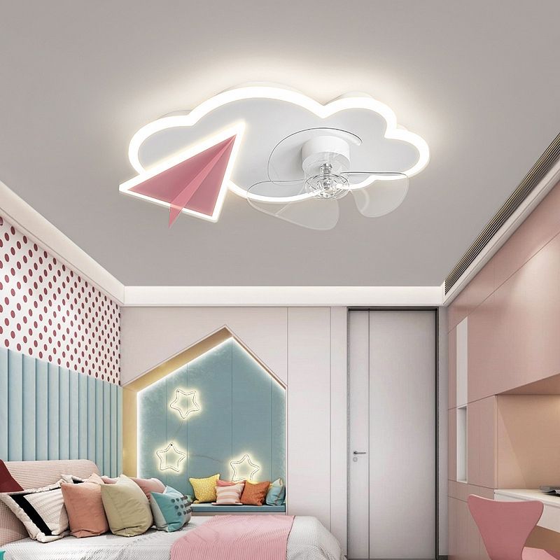 Minori Deckenventilator mit Beleuchtung Wolke & Flugzeug, 2 Farben, ∅53/58CM - Lumpaz