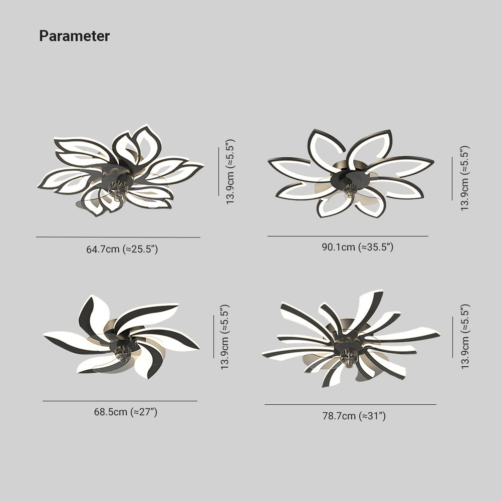 Hana Deckenventilator mit Beleuchtung Blume, 3 Farben, ∅65/68/79/90CM - Lumpaz