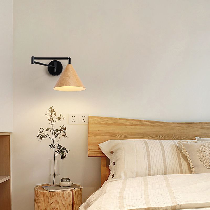 Ozawa Verstellbare Wandleuchte in Kegelform, Metall & Holz - Lumpaz