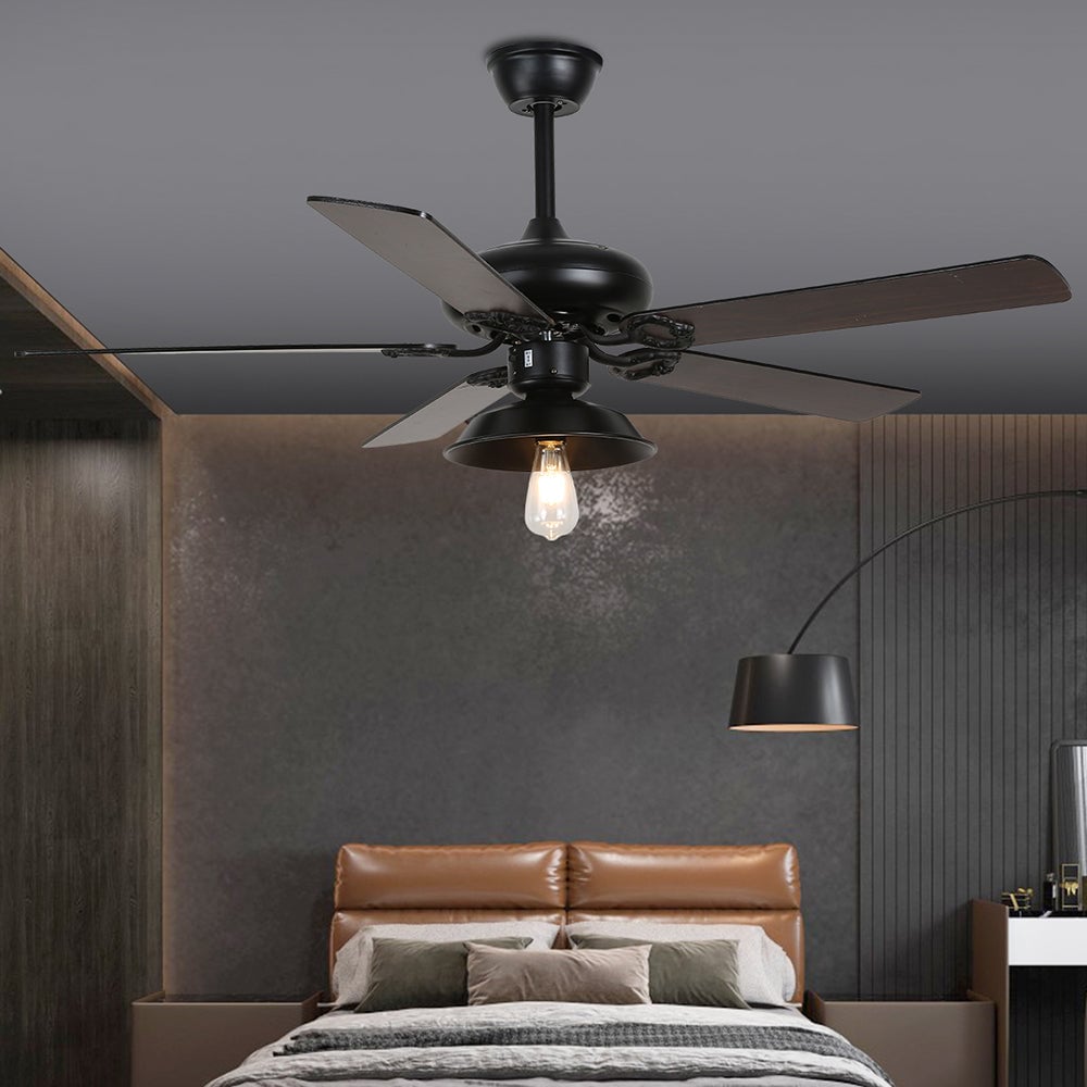 Alessio Industrial 5-Blatt Deckenventilator mit Beleuchtung, Schwarz, 4 Stil, ∅107CM - Lumpaz