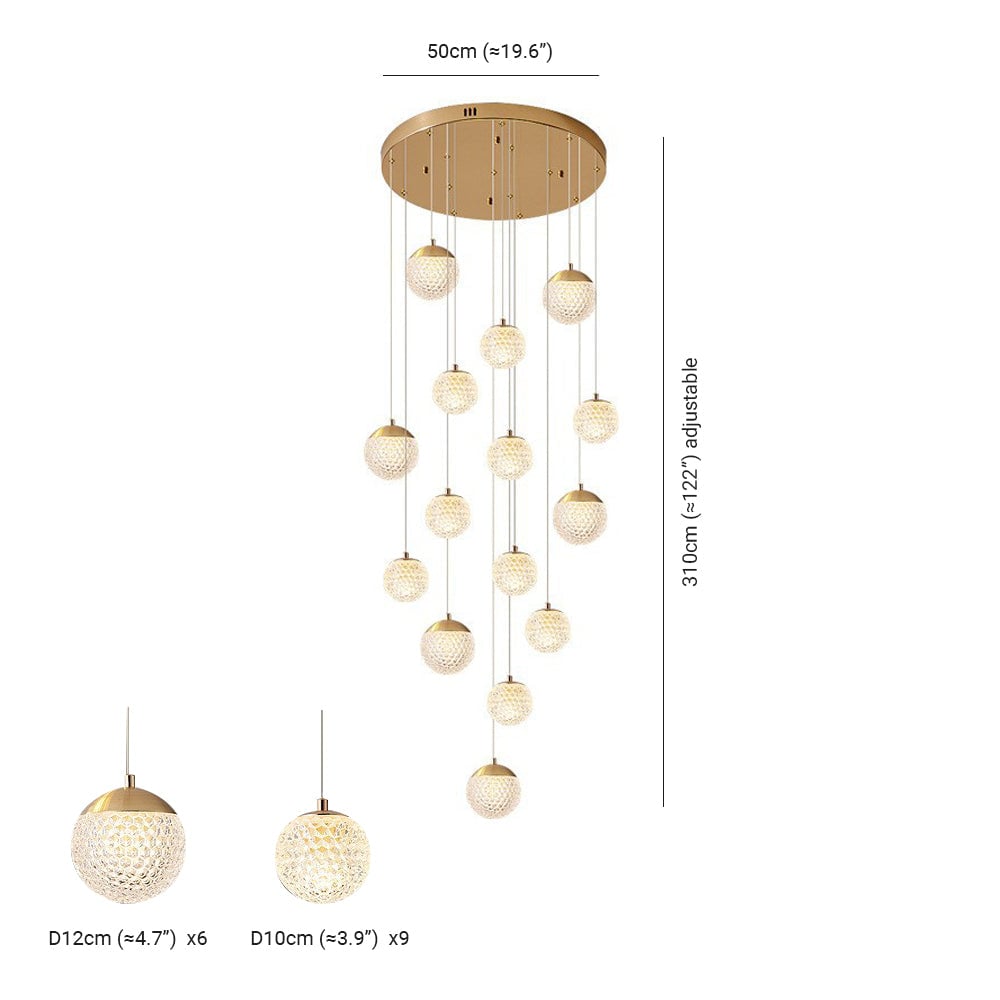 Jibril Treppenkronleuchter, 1/3/5/6/8/9/10/12/15/18/21/24-flammig - Lumpaz